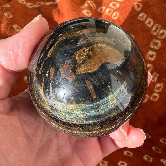 LARGE BLUE TIGERS EYE STONE SPHERE 65MM - Picture 1 of 9